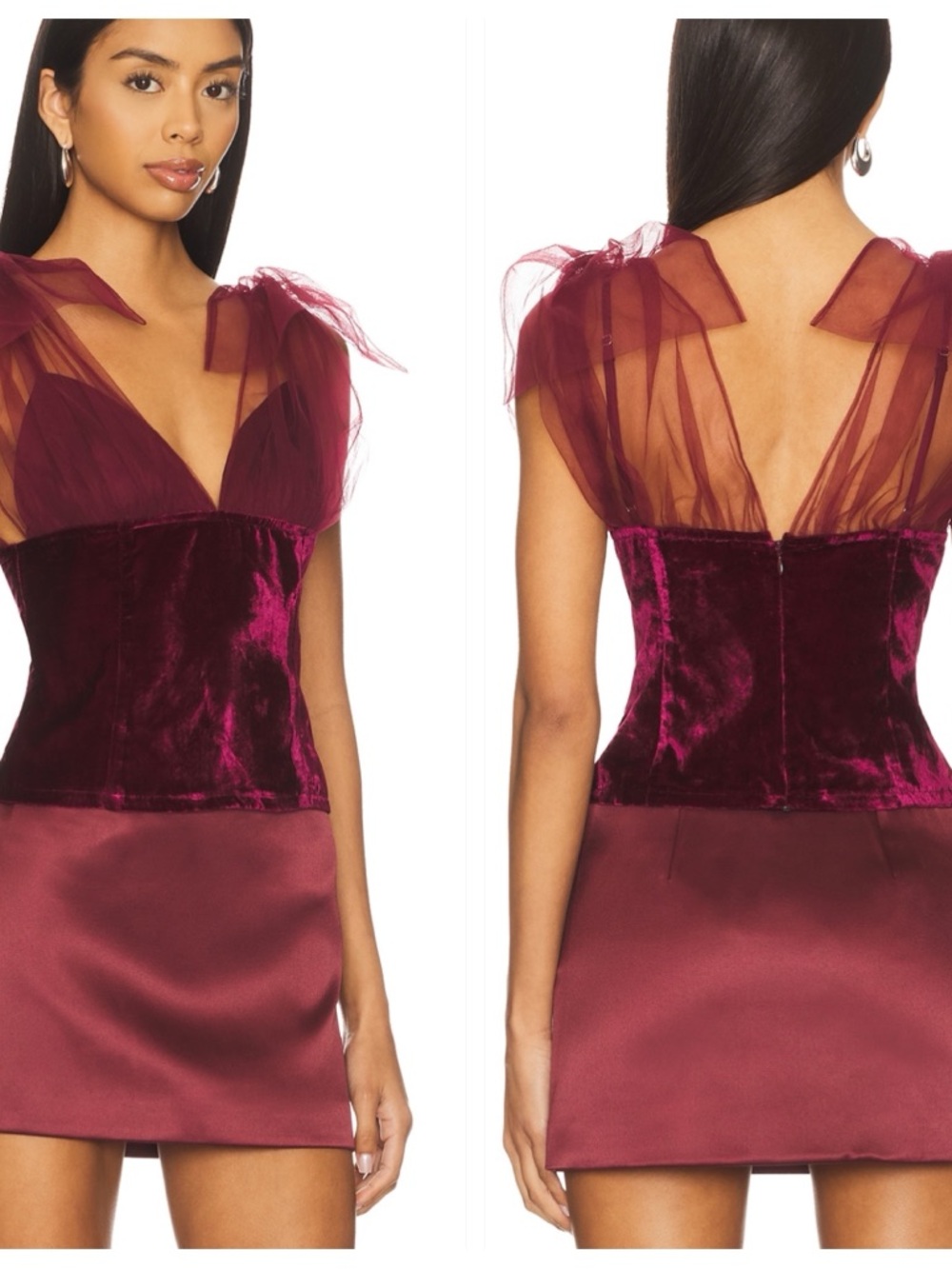 LPA‎ Top Womens size Medium Emery Velvet & Tulle in Burgundy Bustier evening New